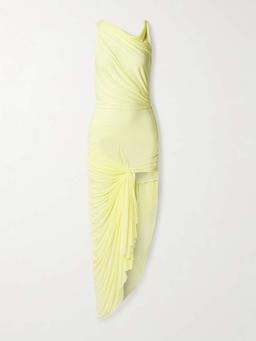 Galathea lace-trimmed draped mesh gown