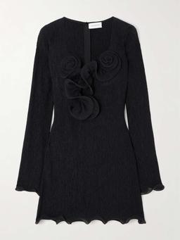 Appliquéd ruffled ribbed Lyocell-blend mini dress