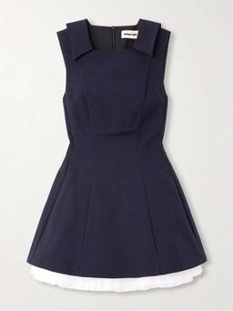 Organza-trimmed wool and silk-blend mini dress