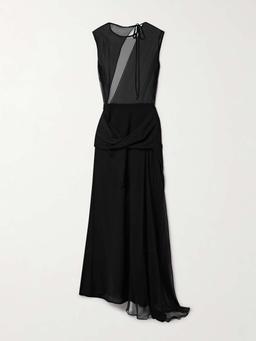 Esme layered draped silk-chiffon and wool-crepe maxi dress