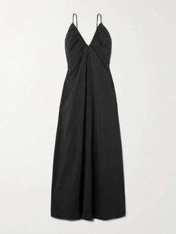 Gathered open-back silk-blend crepe maxi dress