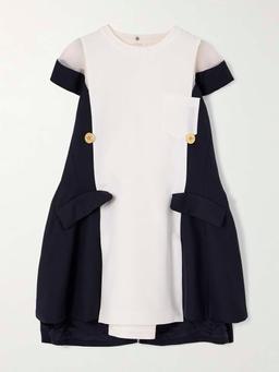 Canvas and chiffon-paneled silk and cotton-blend mini dress