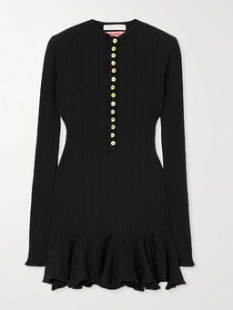 Ribbed and pointelle-knit organic cotton-jersey mini dress