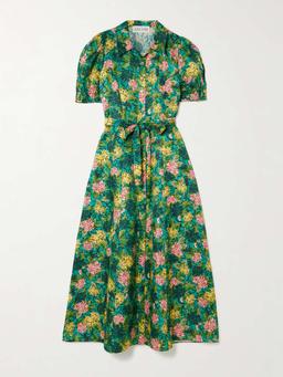 Vanessa D belted printed silk midi shirt dress