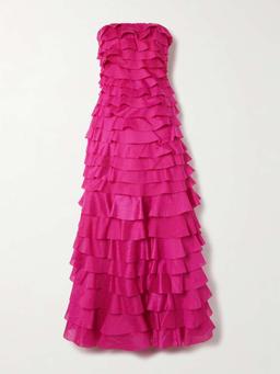 Fleur strapless ruffled tiered gauze gown