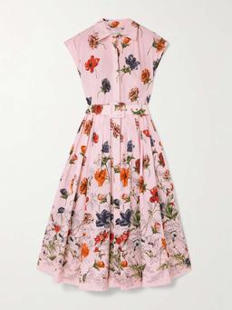 Octavia belted pleated floral-print cotton-poplin midi shirt dress