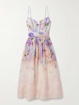 Dawning belted floral-print linen and silk-blend midi dress