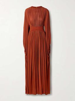 Illuminate draped pleated stretch-jersey and scuba maxi dress
