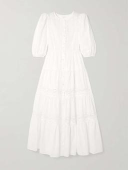 Poppi lace-trimmed tiered broderie anglaise cotton maxi dress