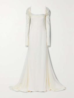 Leona cold-shoulder cady and tulle gown