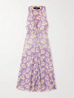 Belted floral-print silk-blend georgette midi dress