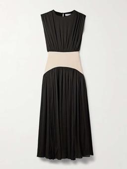 Suri paneled twill and crinkled-voile maxi dress
