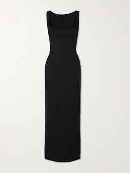 Soft Lounge Lace Scoop Neck Long Dress - Onyx