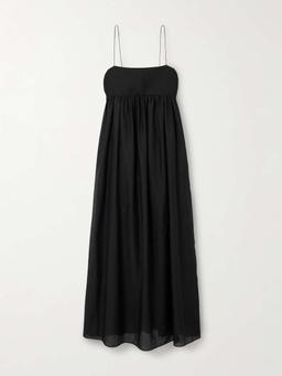 Pintucked organic cotton and silk-blend maxi dress