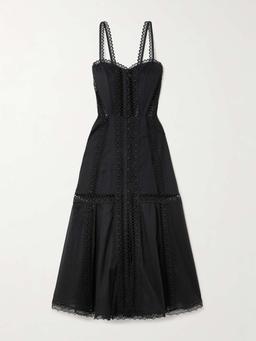Dafelle scalloped guipure lace-trimmed cotton-blend voile midi dress