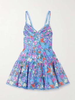 Angy tiered printed cotton-blend mini dress
