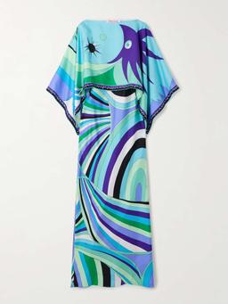 Layered printed silk-twill maxi dress