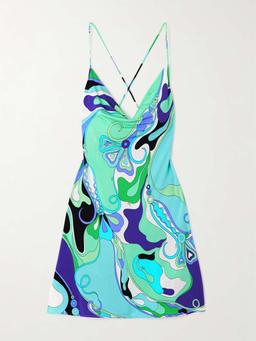 Draped printed stretch-jersey mini dress
