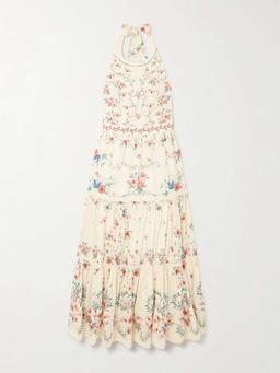 Consuelo Mosqueta embroidered tiered floral-print cotton-poplin midi dress