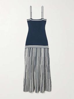 Esenia pleated striped knitted maxi dress
