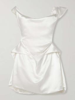 Aurora off-the-shoulder draped silk-satin mini dress