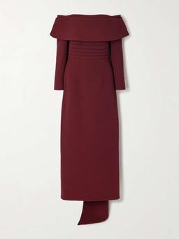 Derika off-the-shoulder pleated textured-crepe gown