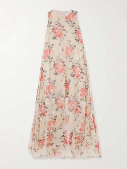 Asymmetric floral-print silk maxi dress