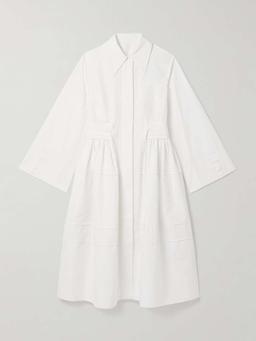 Gathered cotton-poplin midi dress