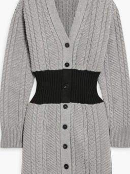 Two-tone cable-knit wool and cashmere-blend mini dress