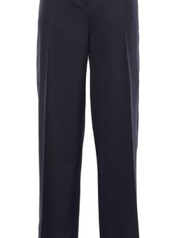 Satin-trimmed wool-twill wide-leg pants