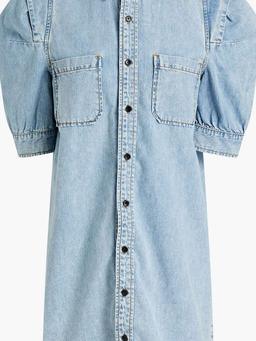 Gathered denim mini shirt dress