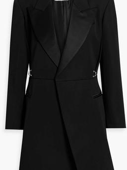 Silk-trimmed wool mini wrap tuxedo dress