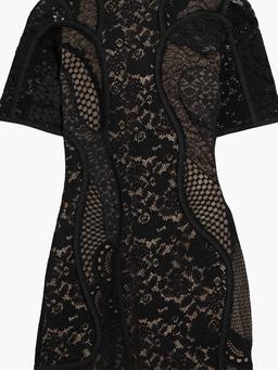 Broderie anglaise-paneled cotton-blend lace mini dress