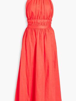 Shelly pleated linen-canvas halterneck midi dress