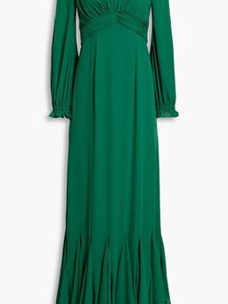 Ruffle-trimmed gathered crepe gown