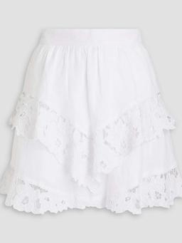 Enali tiered lace-trimmed linen mini skirt