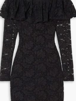 Alessia off-the-shoulder ruffled stretch-lace mini dress