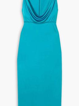 Embellished draped metallic jersey dress