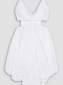 Cutout asymmetric broderie anglaise poplin mini dress