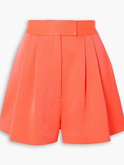 Porter pleated neon satin-crepe shorts