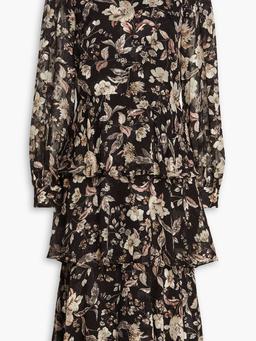 Tiered floral-print jacquard midi dress