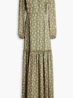 Gathered metallic floral-print jacquard maxi dress