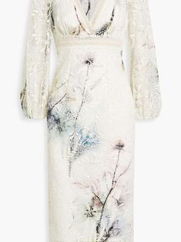 Printed guipure lace midi dress