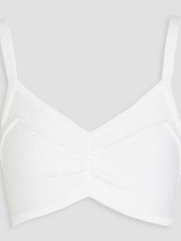 Gathered ribbed cotton bra top
