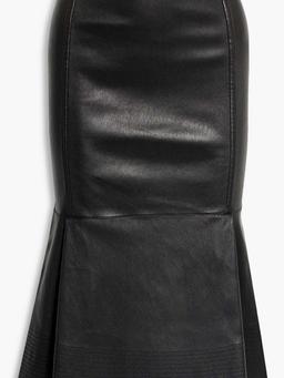 Fluted leather midi skirt