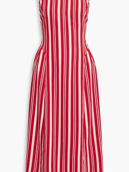 Pleated striped crepe midi dress