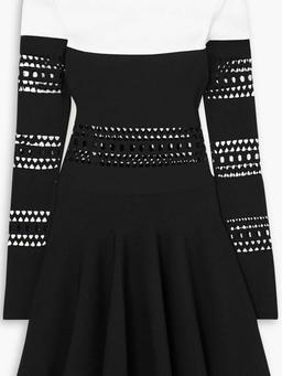 Two-tone laser-cut stretch-knit mini dress