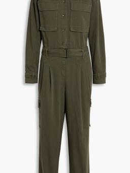Belted pleated cotton-blend canvas jumpsuit