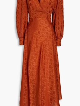 Estelle wrap-effect satin-jacquard midi dress