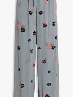 Embellished silk-crepe wide-leg pants